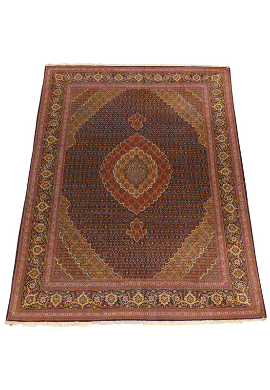 Hand-knotted Tabriz Mahi Persian Rug with rich red and gold hues