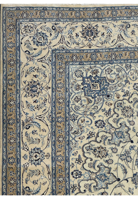Luxurious texture and sheen of the wool and silk blend in a Persian Nain 9LA Rug