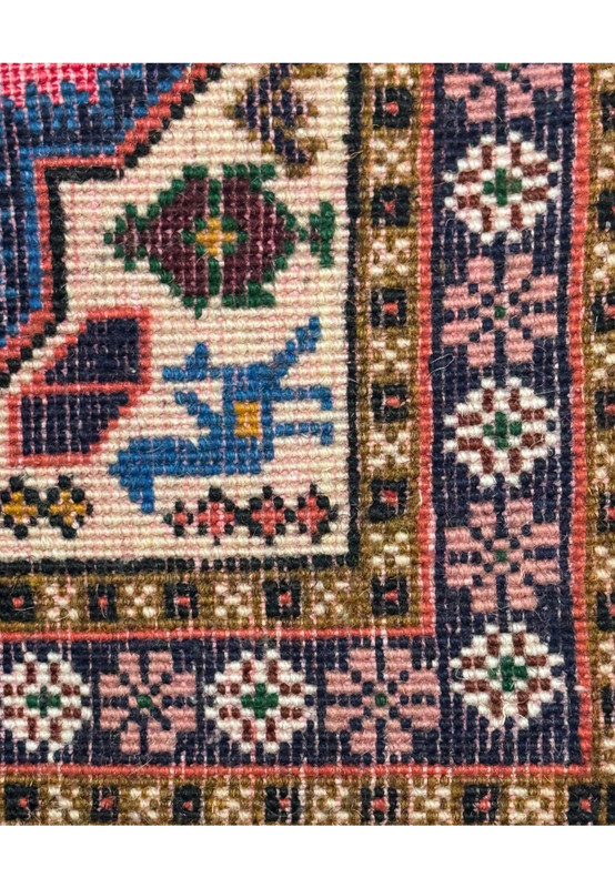 Backside of 1'3 x 2' Persian Ardebil Wool & Silk Baby Rug Showing Hand-Knotted Craftsmanship