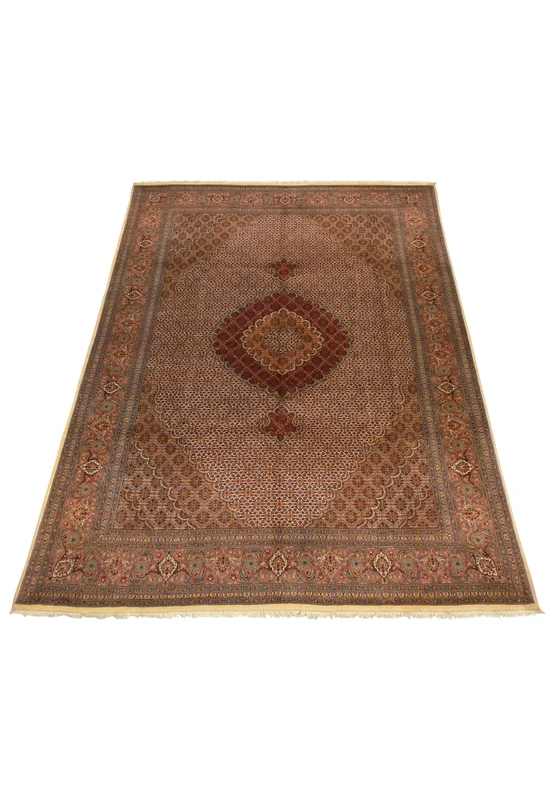 Laid down view of the 6'6" x 9'9" Tabriz Mahi Silk Rug displaying its overall design and harmony.