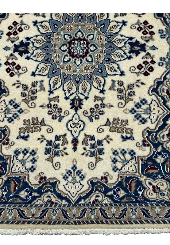 Lower part of a 2'10 x 4'8 Persian Nain Rug highlighting the intricate design details.