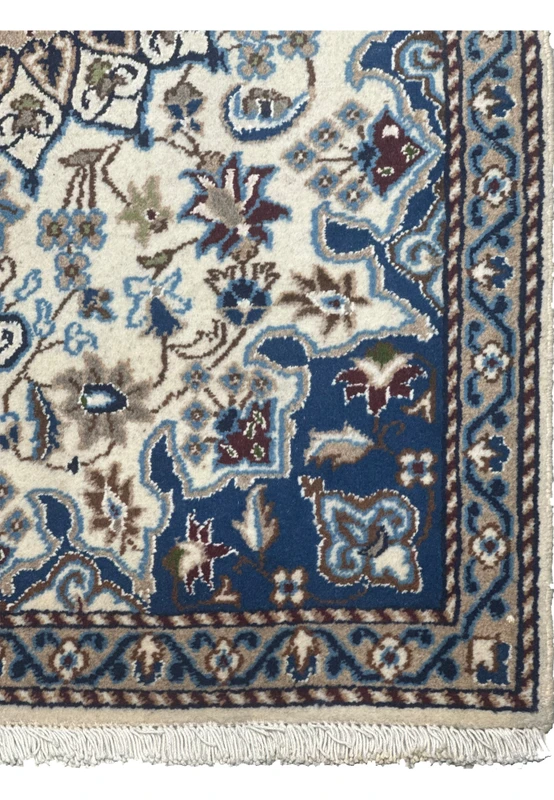 Right lower border of the 3 x 4'6 Nain Persian Rug, emphasizing the craftsmanship and detailed patterns.