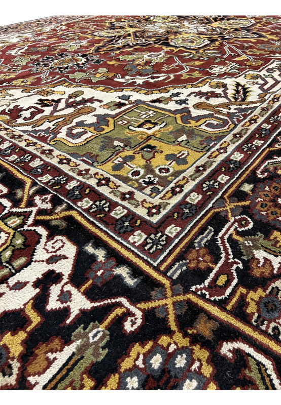 Angled view of the 12 x 16 Oriental Heriz Rug showing the thickness and texture of the hand-knotted wool.