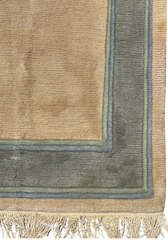 Detailed border of 2'8" x 28' Nepali runner showing gray and blue accents.