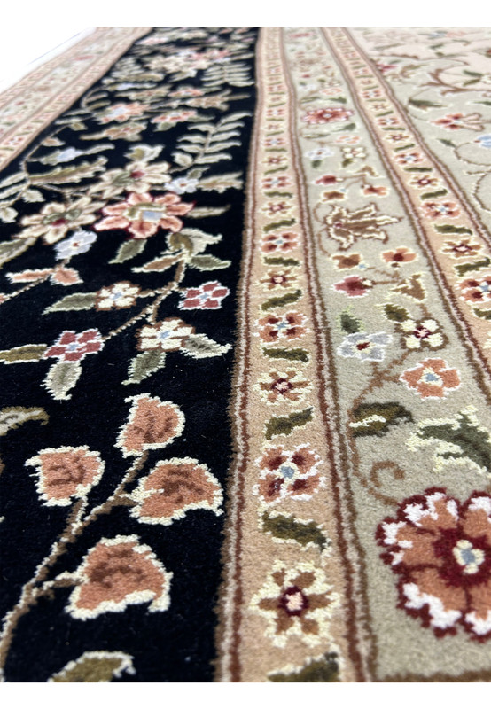 12'5 x 18 Persian Tabriz Rug Close-up of Intricate Floral Patterns and Dark Background