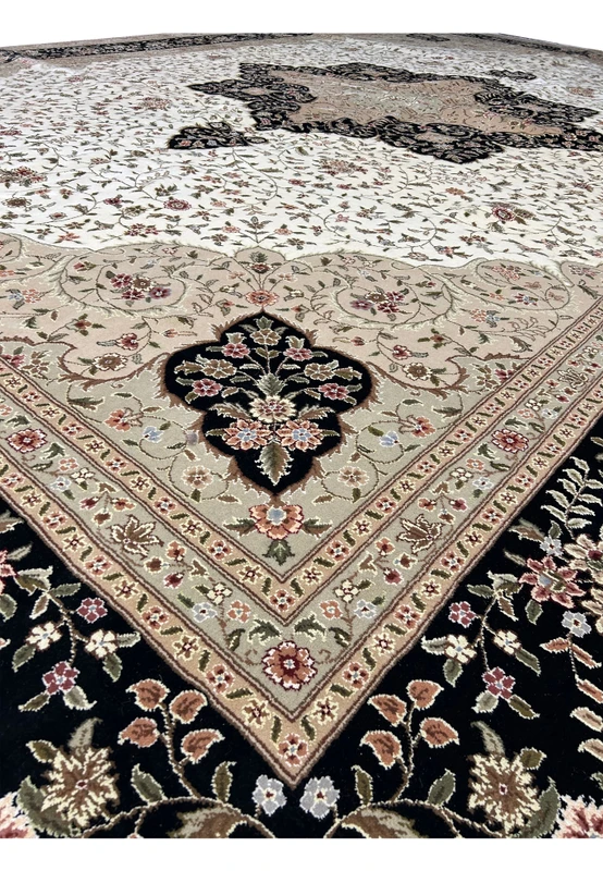 12'5 x 18 Persian Tabriz Rug Side View with Detailed Weave Texture and Color Depth