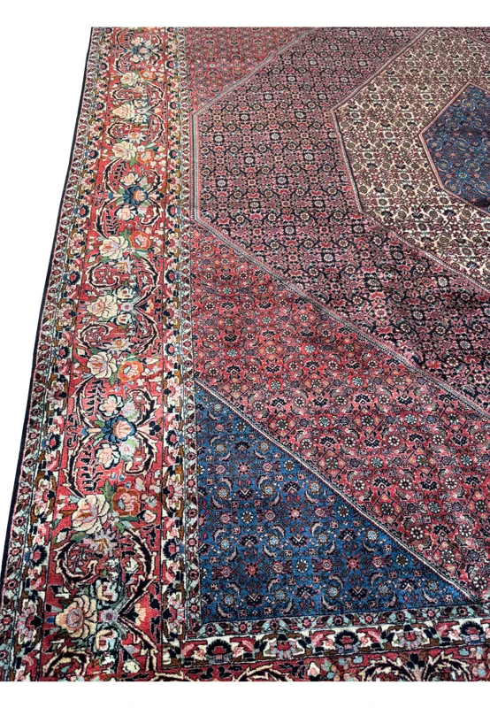Side detail of 9'10" x 13'1" Persian Bijar rug showing edge patterns and quality.