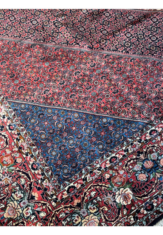 Vivid patterns of the 9'10" x 13'1" Persian Bijar rug displayed in full color.
