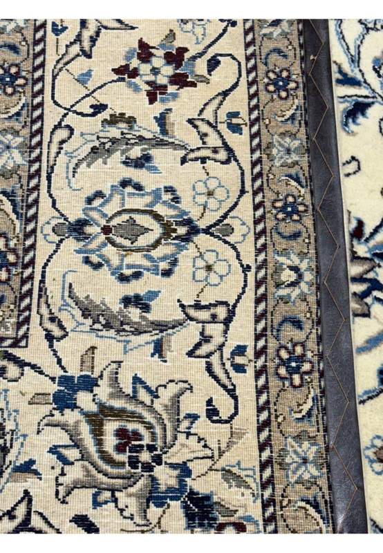 Backside of 8'2 x 11'6 Persian Nain rug showing the density, craftmentship and real handmade art.