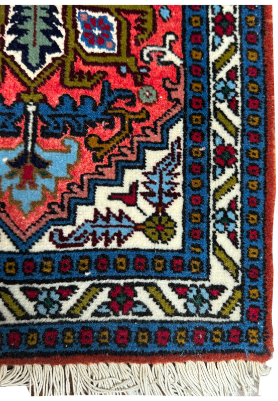 Corner view of the Persian Ardebil Wool and Silk Poshti Rug demonstrating the fine details and knot density.