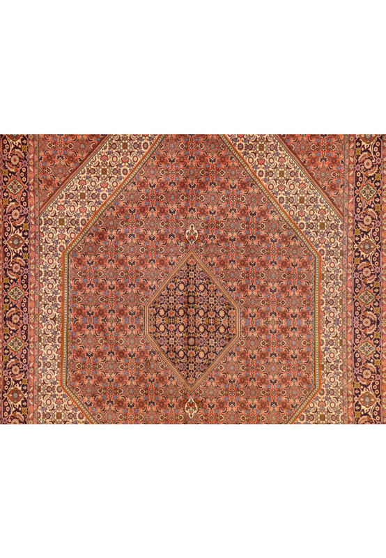 Midfield detail of Bijar Rug showcasing intricate pattern and crisp floral motifs.
