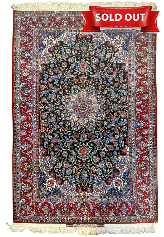 5 x 8 Hunter Green Singed Persian Isfahan Seirafian Wool & Silk Rug