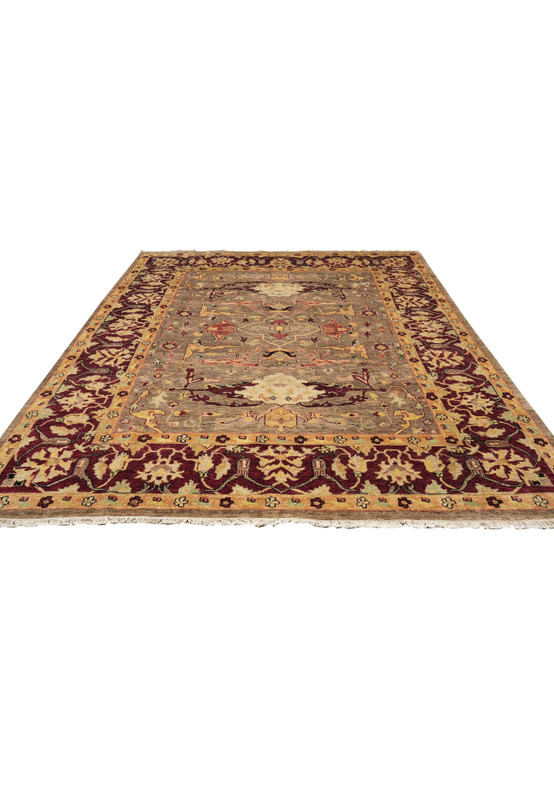 Laid flat 8'4 x 10 Afghan Chobi Peshawar Rug with floral motifs and earthy tones