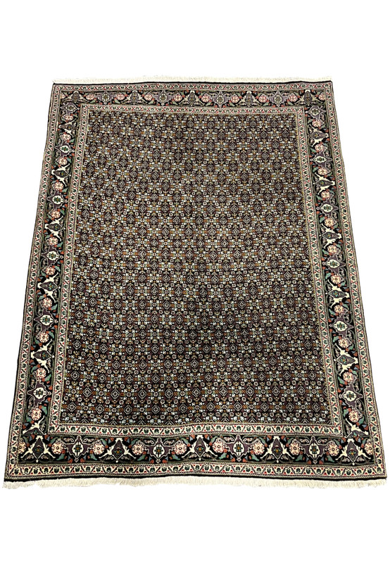 Overhead top view of Persian Tabriz Mahi 40 Raj Rug showing fine weave detail