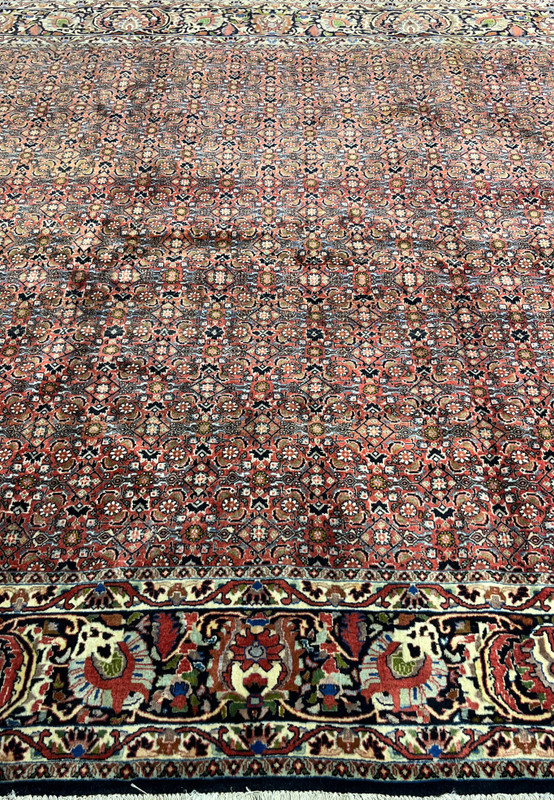 Close view of central allover field pattern of Persian Bijar Rug