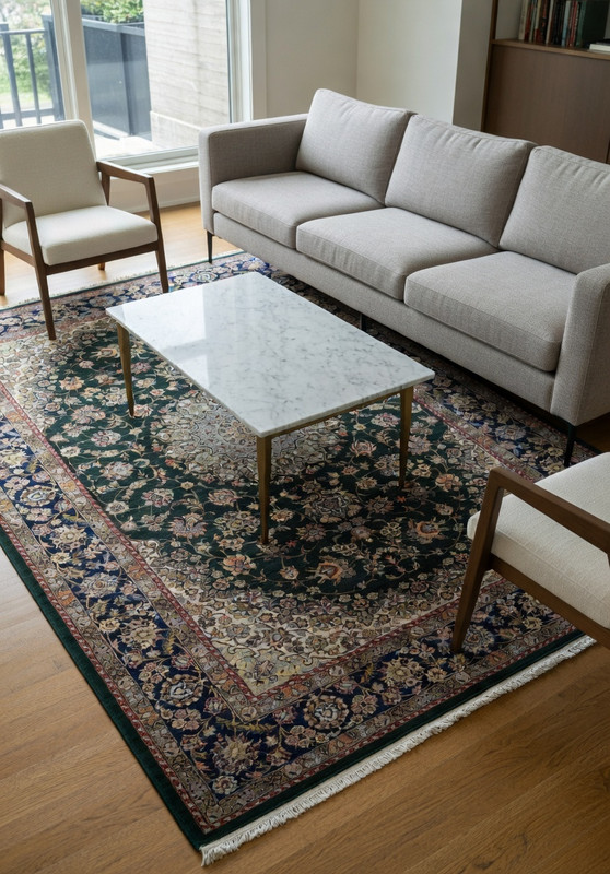 7x10 deep forest green Persian Nain 9LA rug