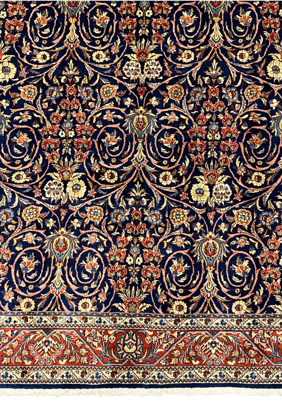 Lower border detail showing traditional Sarough floral motifs and color contrast