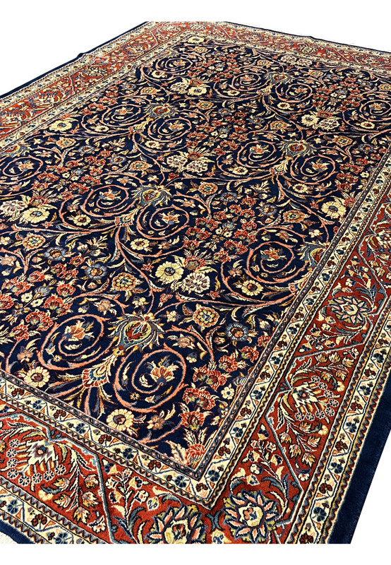 Angled view of Persian Sarough rug showing pile texture and wool quality