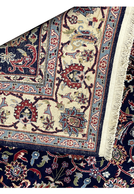 Backside view of a Persian Sarough kork rug revealing even knotting, strong cotton foundation, and high-quality handwoven construction