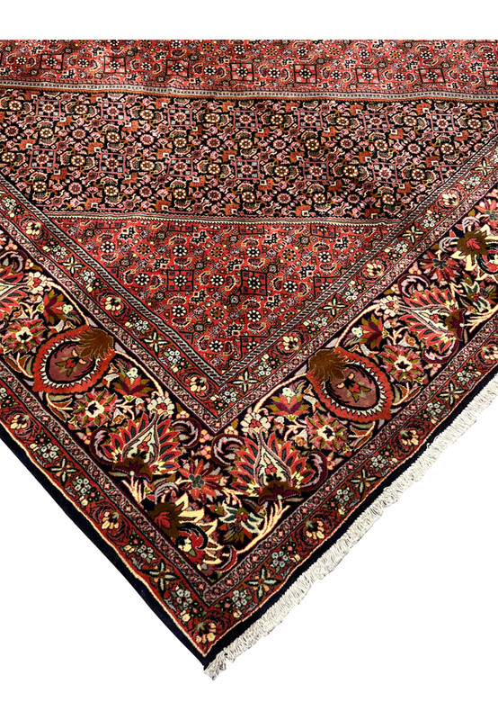 Edge and corner detail showing the thickness and craftsmanship of a Persian Bijar iron rug