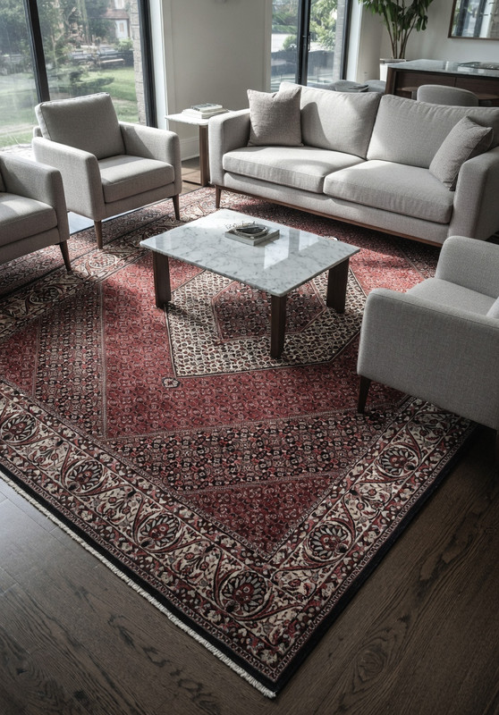 Full view of a large Persian Bijar iron rug