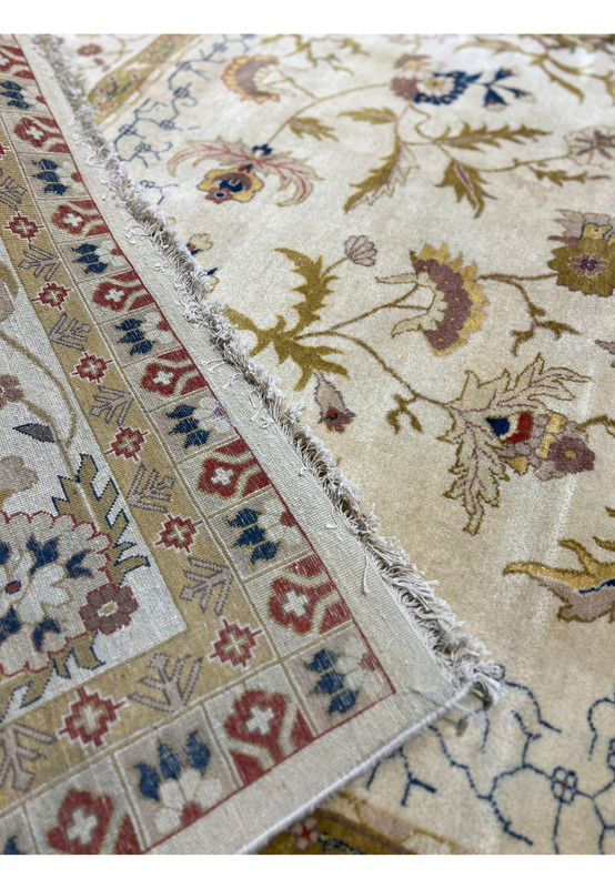 Full backside view highlighting the hand woven foundation and dense structure of an Indian Jaipur wool rug