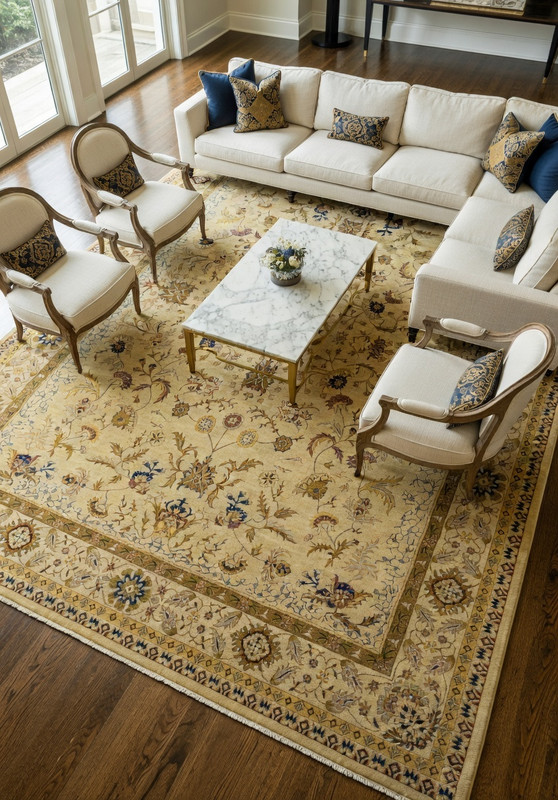 Full view of a 12 x 15 Indian Jaipur oversize wool rug