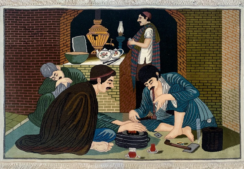 4 x 3 Pictorial Persian Tabriz Handmade Wall Art Rug