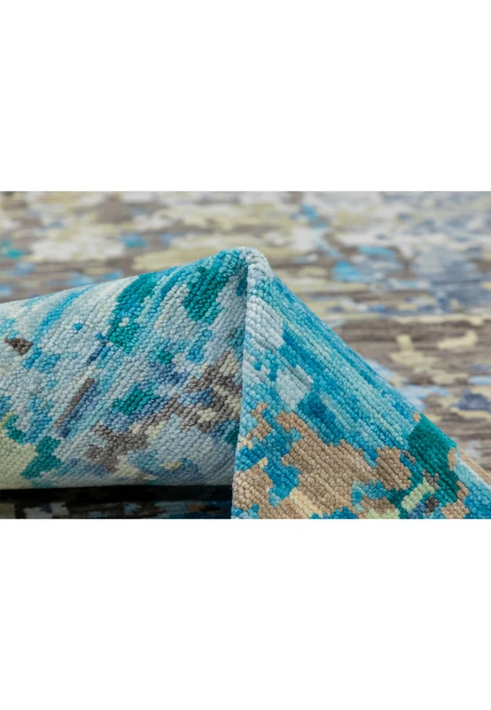 Backside view of the handmade Nepali wool rug revealing tight hand-knotting, durable foundation, and consistent craftsmanship throughout the structure.