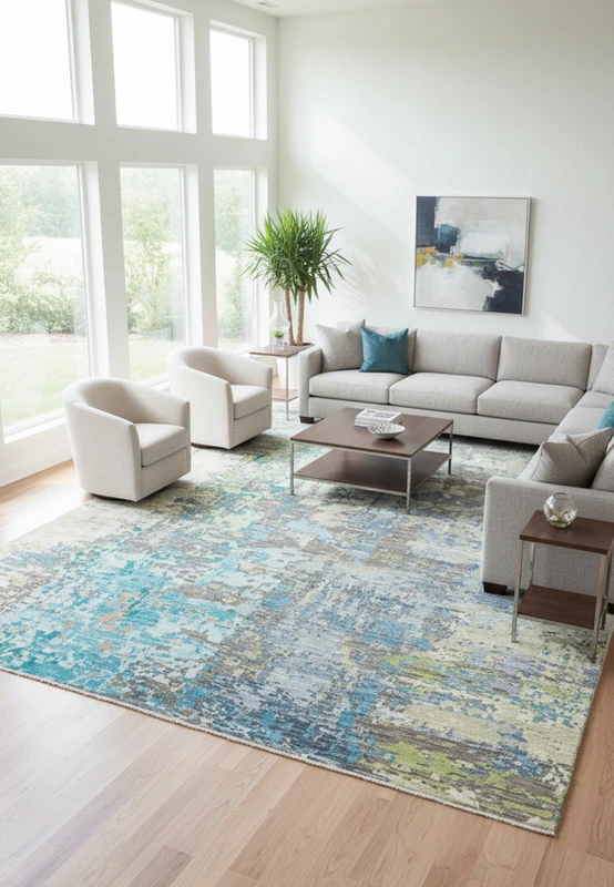 Modern handmade Nepali abstract wool rug