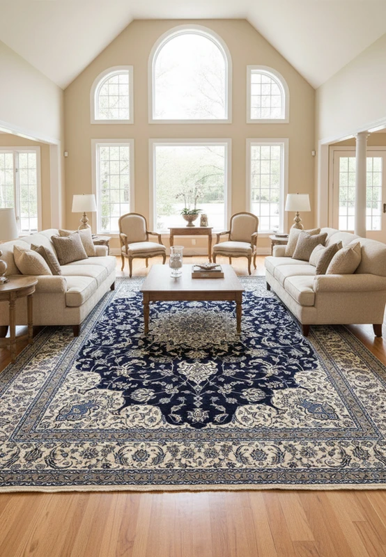 Full view of a 10x19 Persian Nain 9 La oversize rug