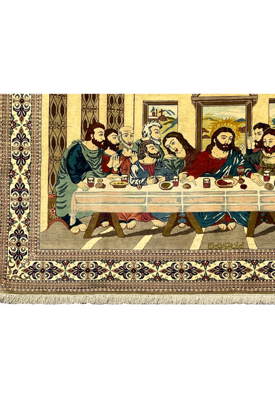 Border detail of signed pure silk Persian Qum Pardis rug featuring floral motifs, layered guard borders, and traditional Persian symmetry