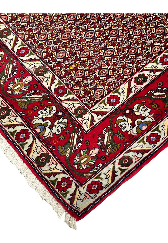 Edge and fringe detail of Persian Senneh rug showing clean finishing, tight weave structure, and well-preserved wool pile