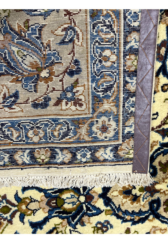 Backside view of 10'2 x 14'3 Persian Kashan rug revealing hand knotted wool construction detailed pattern clarity and durable foundation