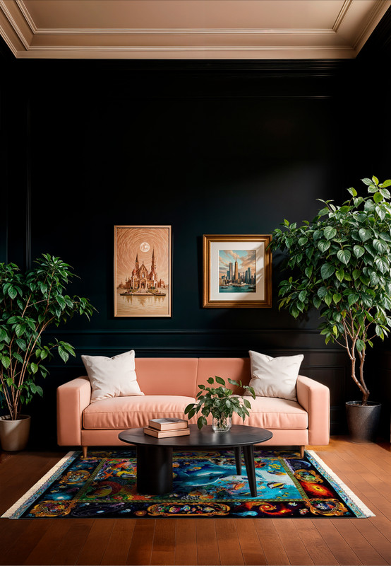 Hand knotted Persian Qum 100% silk dolphin rug