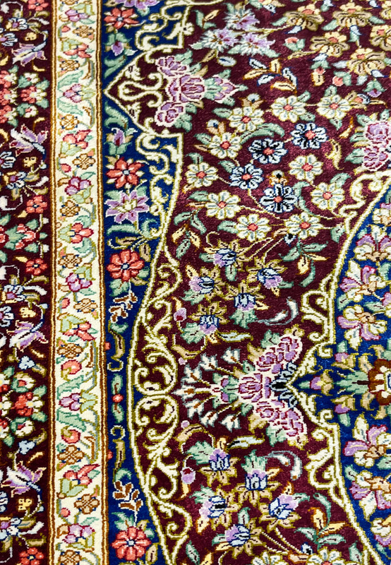 3x5 Persian Qum pure silk rug Varmaluei backside ruler knot density measurement detail