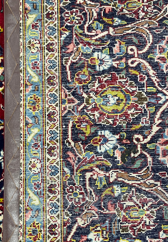10x14'7 Persian Kashan rug featured on Shark Tank backside cotton foundation knot structure detail