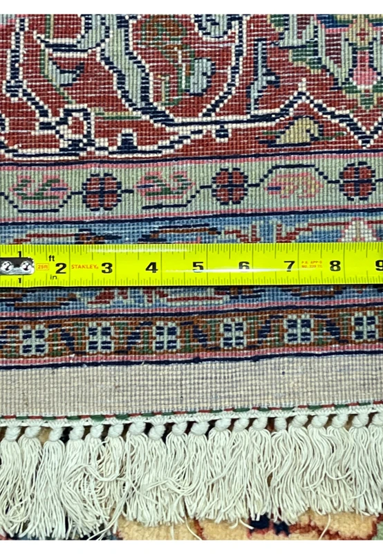 9x13 Persian Sarough rug back with ruler KPSI measurement verification fine weave