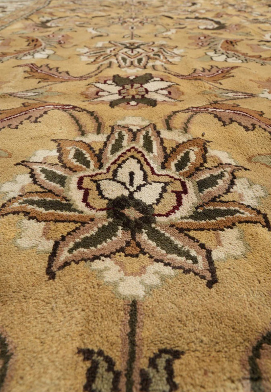 Detail of the Soltanabad floral motifs with large palmette lotus flower and olive green leaves
