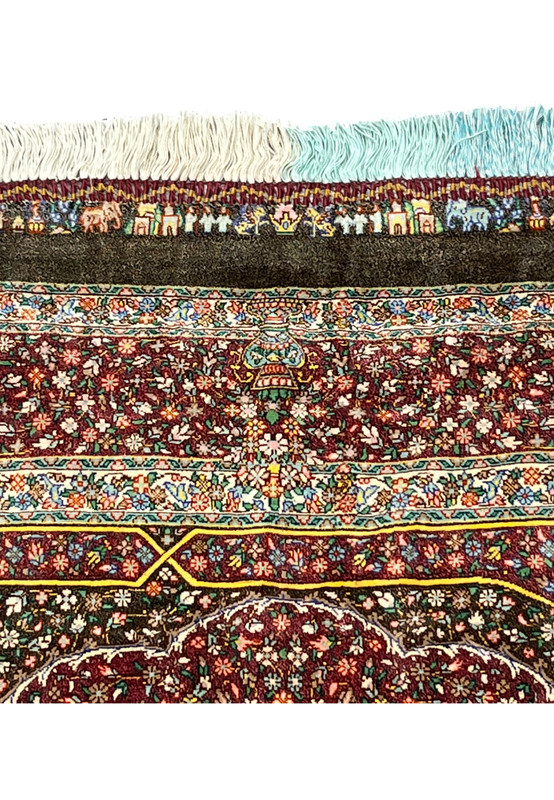 Upper section featuring the unique Gholbafan caravan band with human and animal figures