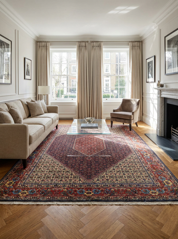 6'8 x 10'4 Persian Bijar Rug | Diamond Medallion Herati Field | Floral Rosette Border