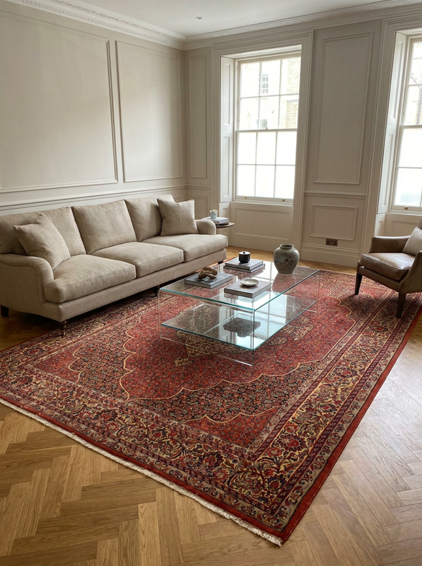 6'6 x 10'9 Persian Bijar Iron Rug | Lobed Cartouche Medallion | Rare Scalloped
