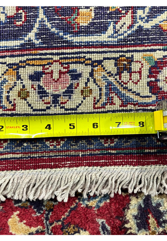 Backside knot count measurement Persian Isfahan rug, approximately 220 to 240 knots per square inch, fine hand-knotted wool on cotton