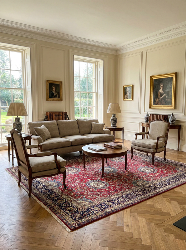 9'6 x 12'6 Persian Isfahan Rug | Allover Floral | Red Field Navy Border