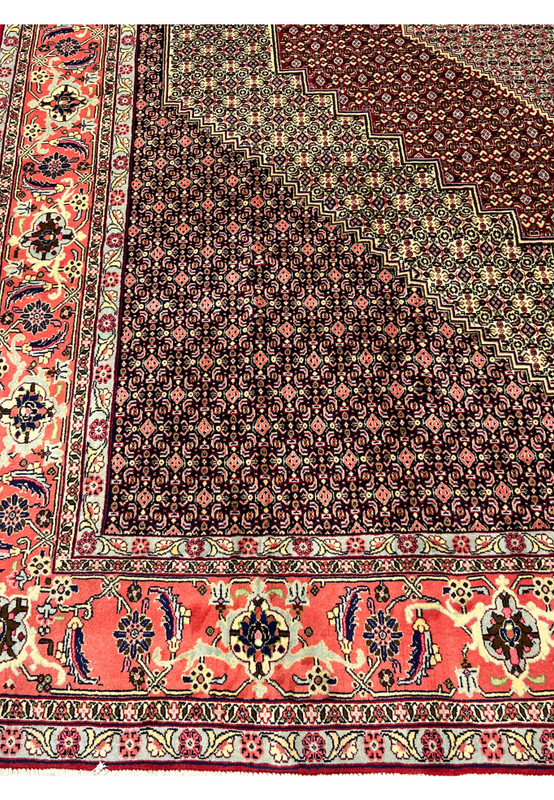 Inner border Persian Senneh rug, pale celadon and ivory guard borders framing herati field, authentic Persian Kurdish drawing