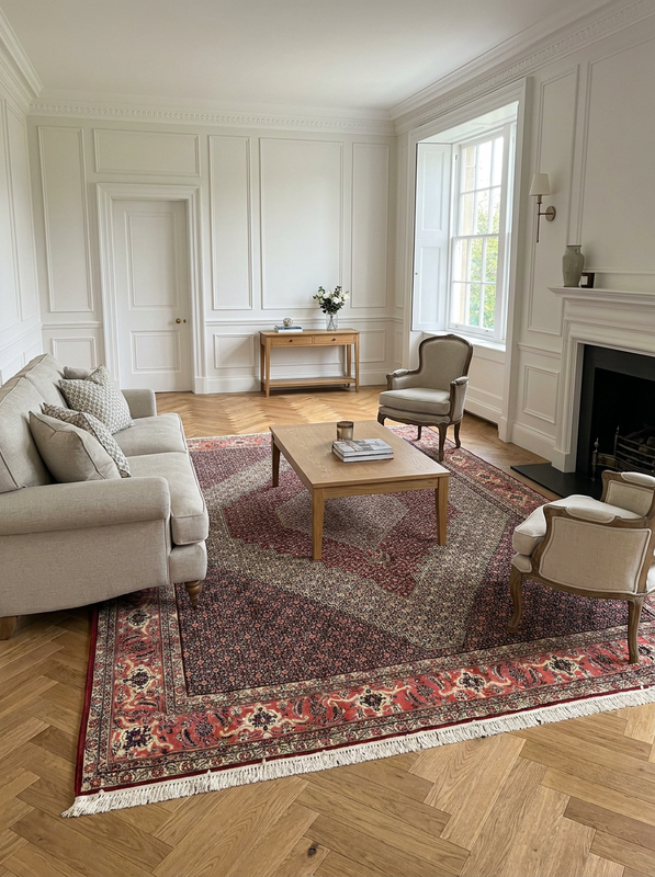 10 x 13 Persian Senneh Rug | Stepped Diamond Medallion | Fine Herati Field