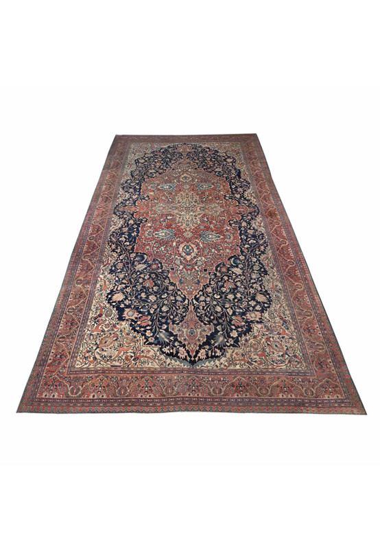 14 x 26 Antique Persian Farahan Rug | Sarough Family | Navy and Lychee Red | Palace Size