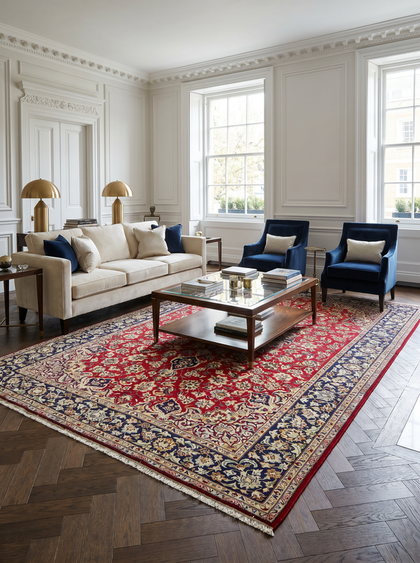 9'6 x 12'5 Persian Najafabad Rug | Red Field Navy Border | Floral Medallion