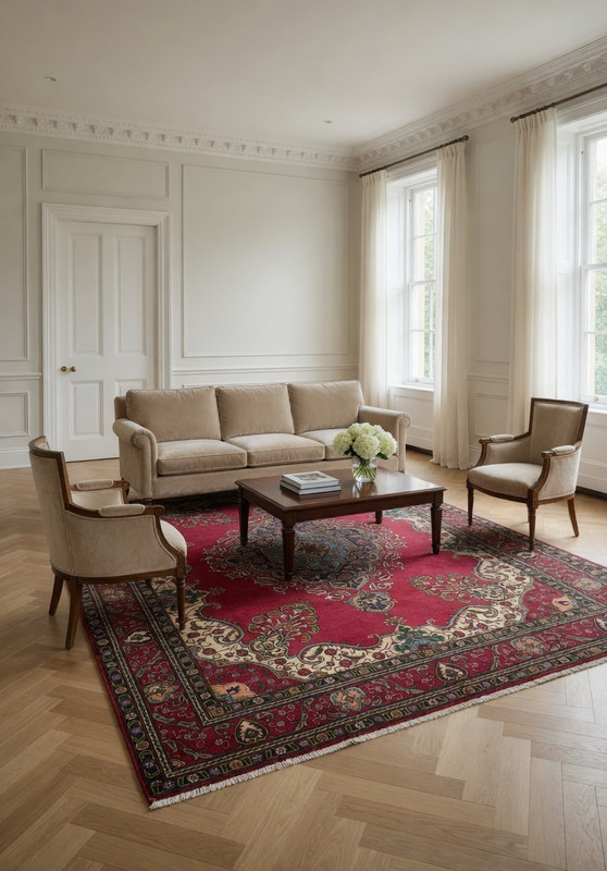 9'8 x 12'1 Patina Vintage Persian Tabriz Rug | Red Medallion Floral | 160-180 KPSI