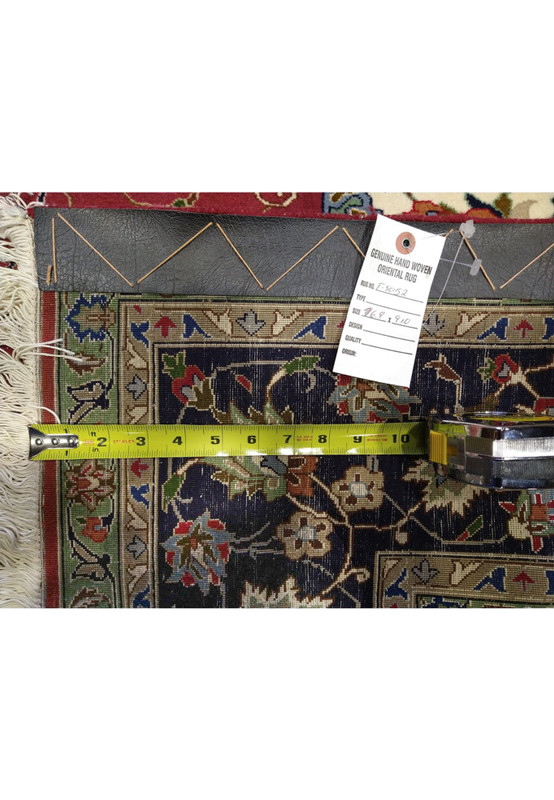 Reverse view of Persian Tabriz 60 raj rug showing 500 KPSI hand-knotted wool and silk pile on pure silk foundation